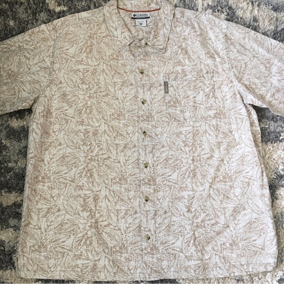 Columbia Men's Beige Leaf Print Shirt XXL - Picture 1 of 7